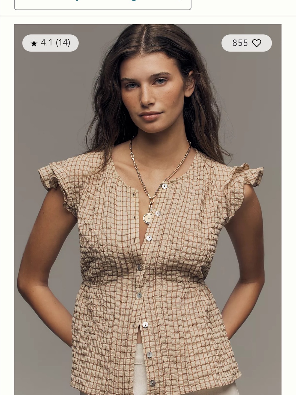Pilcro Beige Dress with Brown Windowpane Check - Picture 5 of 6